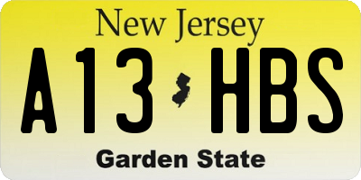 NJ license plate A13HBS