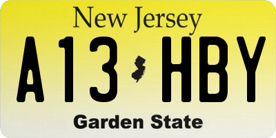 NJ license plate A13HBY