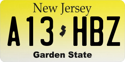 NJ license plate A13HBZ