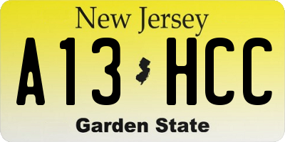 NJ license plate A13HCC