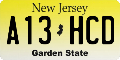 NJ license plate A13HCD