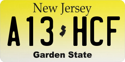 NJ license plate A13HCF