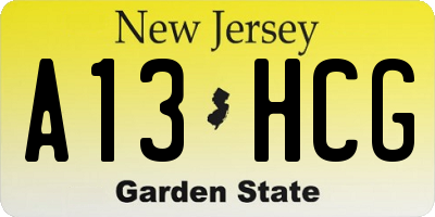 NJ license plate A13HCG