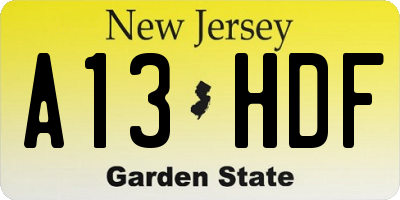 NJ license plate A13HDF