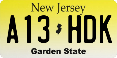NJ license plate A13HDK