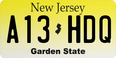 NJ license plate A13HDQ
