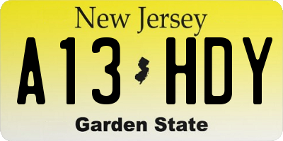 NJ license plate A13HDY