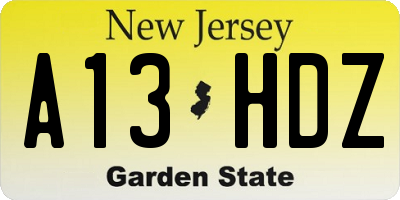 NJ license plate A13HDZ