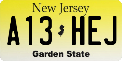 NJ license plate A13HEJ
