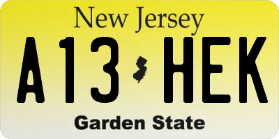 NJ license plate A13HEK