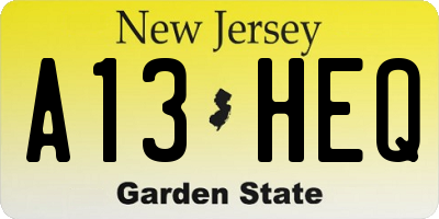 NJ license plate A13HEQ