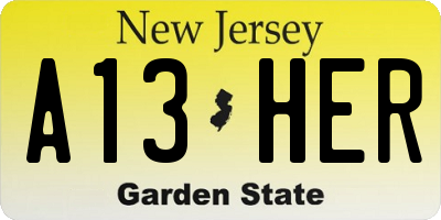 NJ license plate A13HER