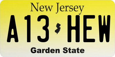 NJ license plate A13HEW