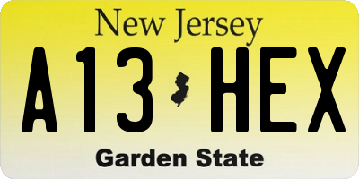 NJ license plate A13HEX