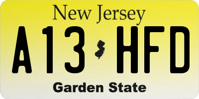 NJ license plate A13HFD