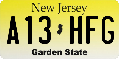 NJ license plate A13HFG
