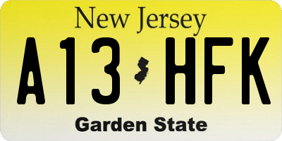 NJ license plate A13HFK