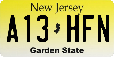 NJ license plate A13HFN
