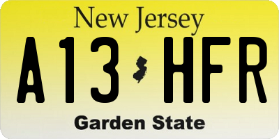 NJ license plate A13HFR
