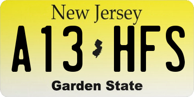 NJ license plate A13HFS