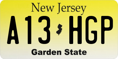 NJ license plate A13HGP