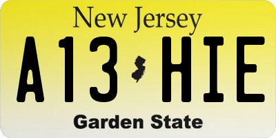NJ license plate A13HIE