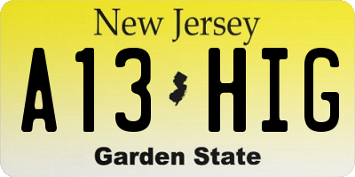 NJ license plate A13HIG