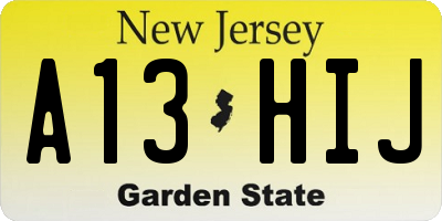NJ license plate A13HIJ