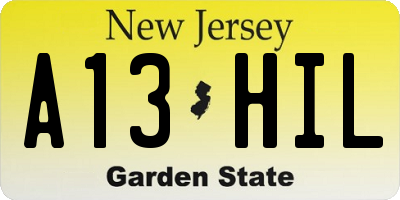 NJ license plate A13HIL