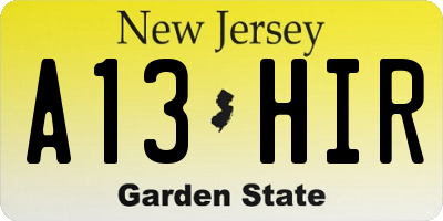 NJ license plate A13HIR