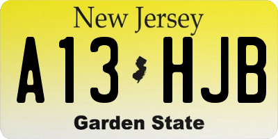 NJ license plate A13HJB