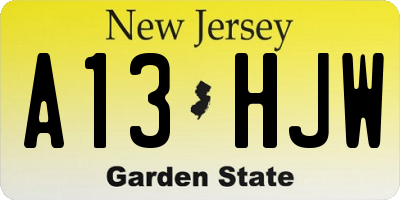 NJ license plate A13HJW