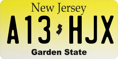 NJ license plate A13HJX