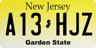 NJ license plate A13HJZ