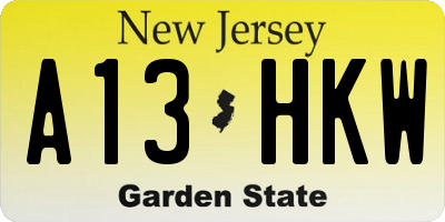 NJ license plate A13HKW