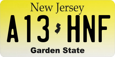 NJ license plate A13HNF