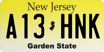 NJ license plate A13HNK
