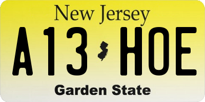 NJ license plate A13HOE