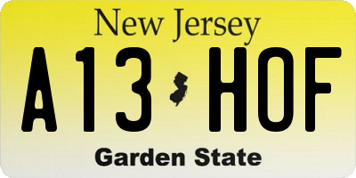NJ license plate A13HOF