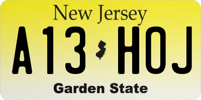 NJ license plate A13HOJ