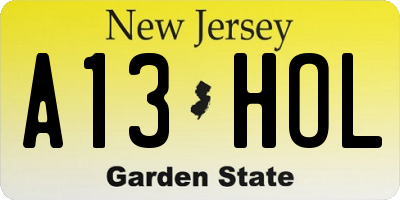 NJ license plate A13HOL