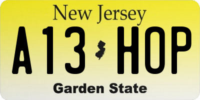 NJ license plate A13HOP