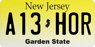NJ license plate A13HOR