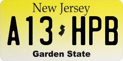 NJ license plate A13HPB