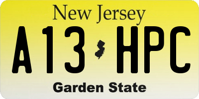 NJ license plate A13HPC