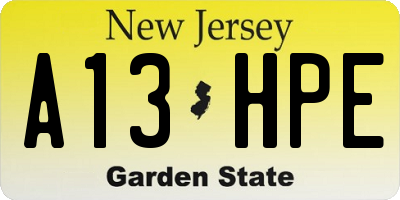 NJ license plate A13HPE