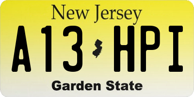 NJ license plate A13HPI