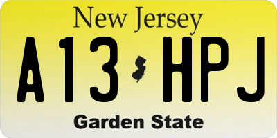 NJ license plate A13HPJ