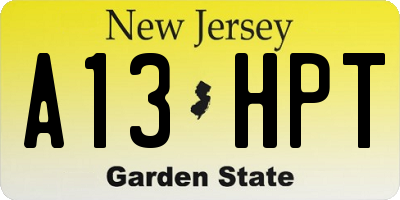 NJ license plate A13HPT