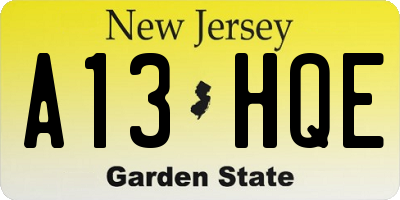 NJ license plate A13HQE